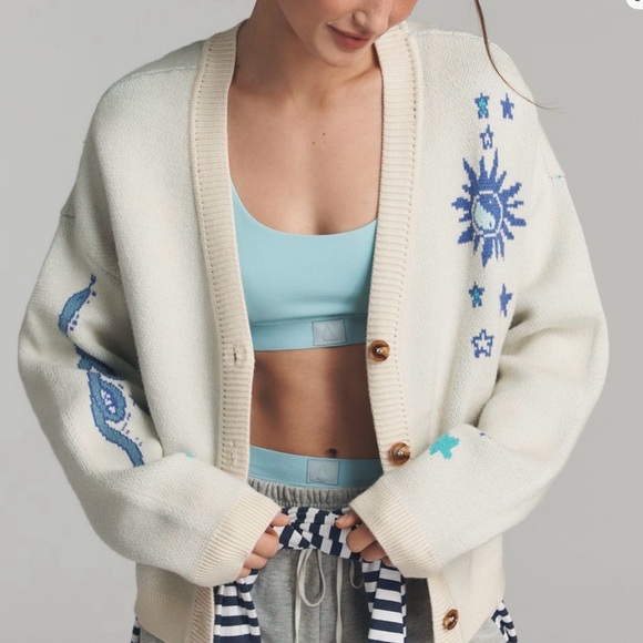 Spiritual Gangster Cream and Blue Knit Sweater, Anthropologie - Picture 2 of 6